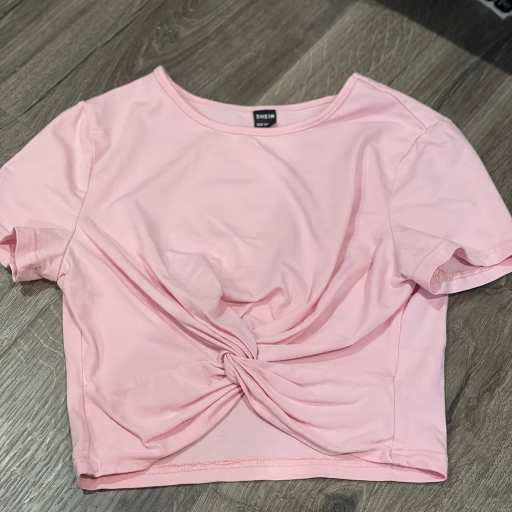 SHEIN Pink Twist Front Crop Top